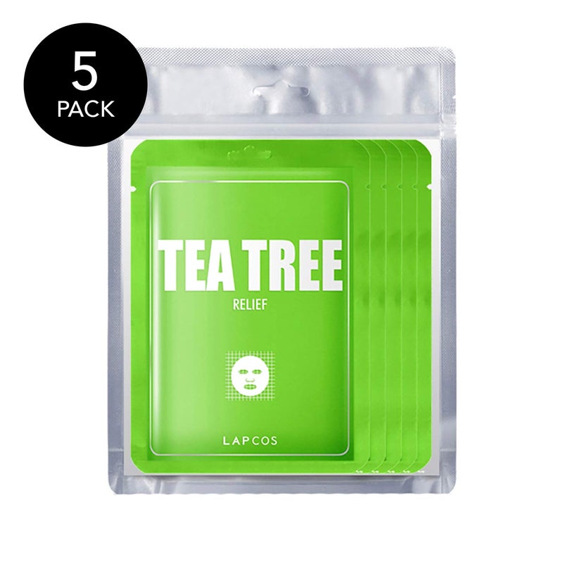 LAPCOS Tea Tree Sheet Mask, Daily Soothing Face Mask, Treats Acne & Clears Pores, Korean Beauty Favorite, 5-Pack - Image 2